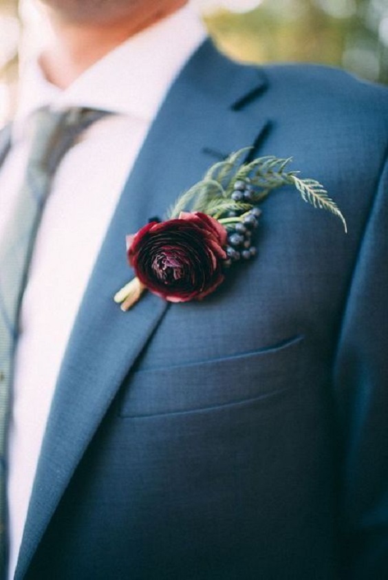 burgundy boutonniere for burgundy teal fall wedding colors