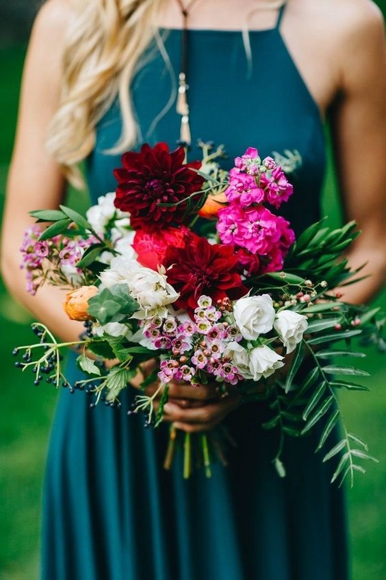 burgundy red bouquets for burgundy red teal fall wedding colors