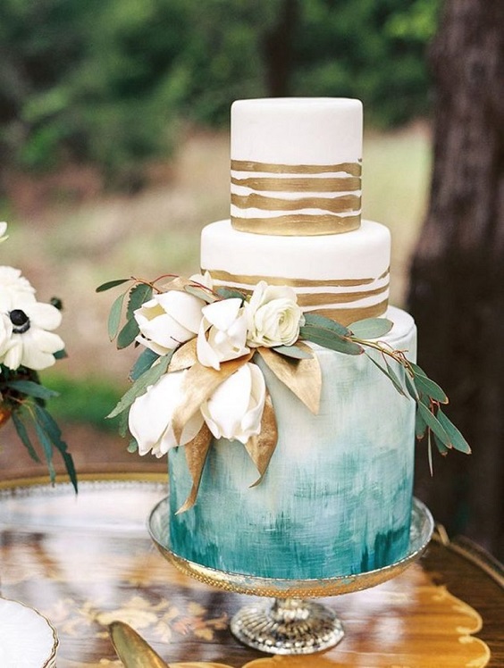 teal wedding cakes and gold cake topper for teal gold teal fall wedding colors