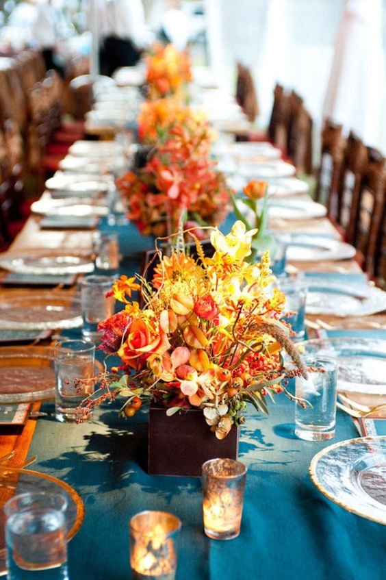 teal and orange table decorations for teal orange teal fall wedding colors