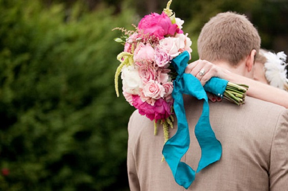 teal and pink bouquets for teal pink teal fall wedding colors