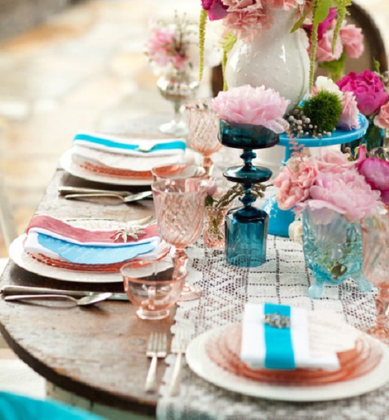 teal and pink table decorations for teal pink teal fall wedding colors