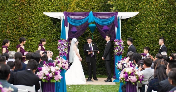 teal and purple ceremony arch for teal purple teal fall wedding colors