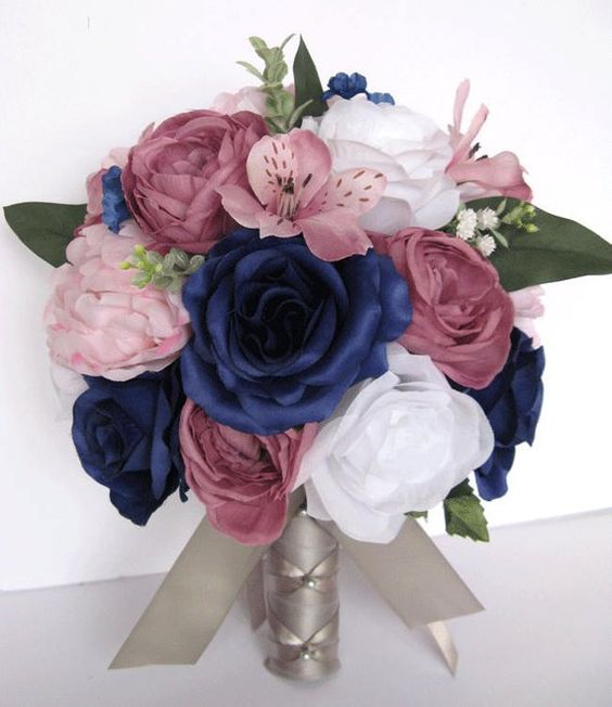 navy blue and rose gold wedding bouquets for elegant rose gold and navy blue wedding