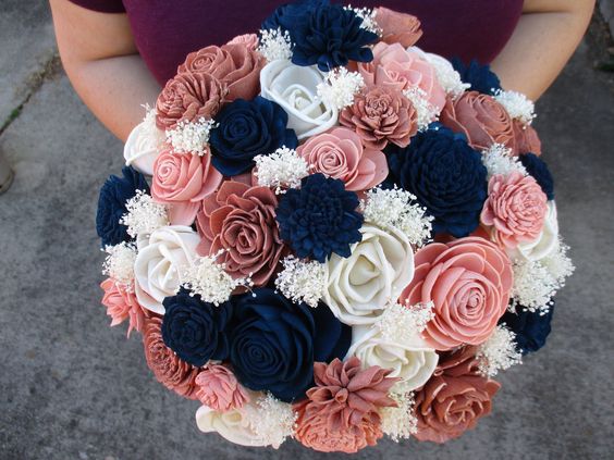 rose gold and navy blue wedding bouquets for rustic rose gold and navy blue wedding