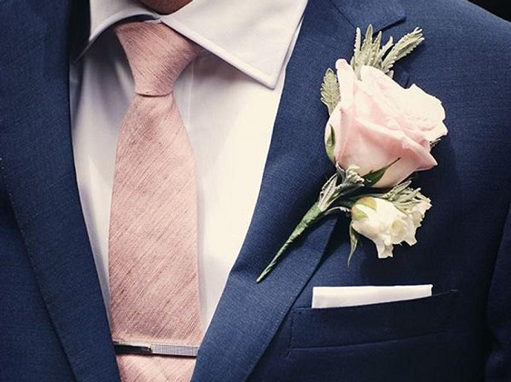 navy blue men suit and rose gold necktie for spring rose gold and navy blue wedding