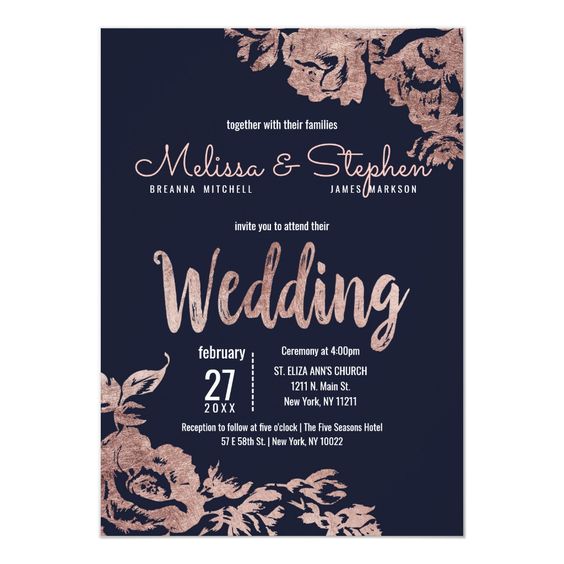 rose gold and navy blue wedding invitation for spring rose gold and navy blue wedding