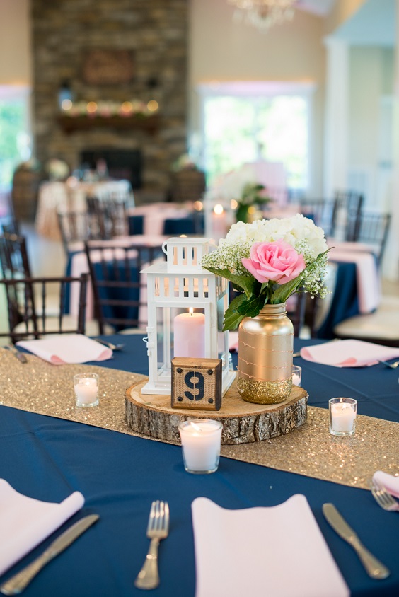 rose gold and navy blue wedding table decorations with navy table numbers for spring rose gold and navy blue wedding