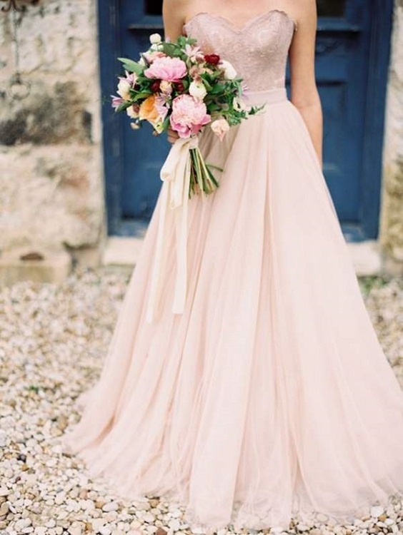 rose gold wedding bridesmaid dress with bouquets for summer rose gold and navy blue wedding
