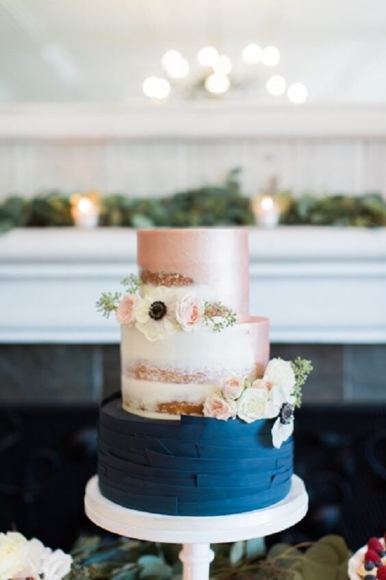 rose gold and navy blue wedding cake for fall rose gold and navy blue wedding
