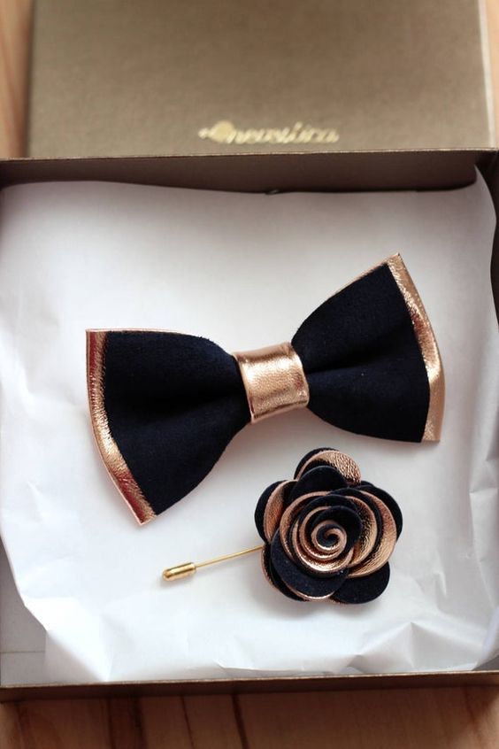 rose gold and navy blue wedding men bow tie and boutonniere for winter rose gold and navy blue wedding