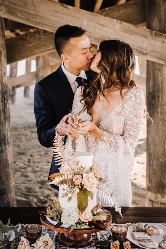 blush rust boho beach wedding white bridal gown