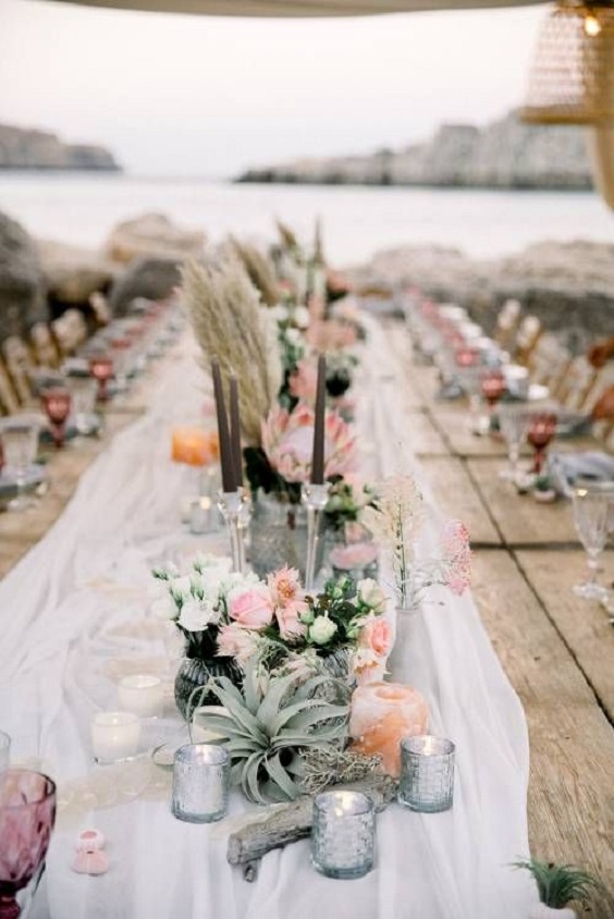 pink and silver table decorations for pink silver boho beach wedding