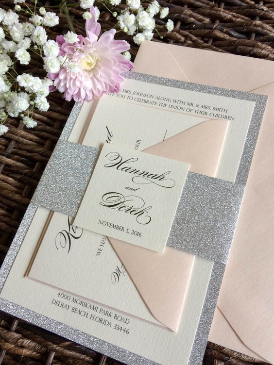 pink and silver wedding invitations for pink silver boho beach wedding
