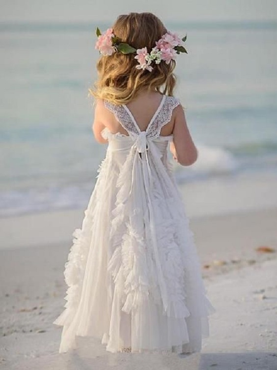 white and pink flower girl for white pink boho beach wedding