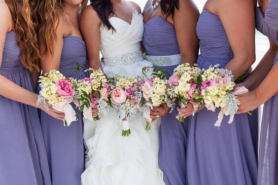 purple bridesmaid dresses white bridal gown for purple white boho beach wedding