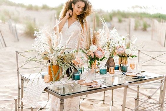 teal and rose gold table decorations for teal rose gold boho beach wedding