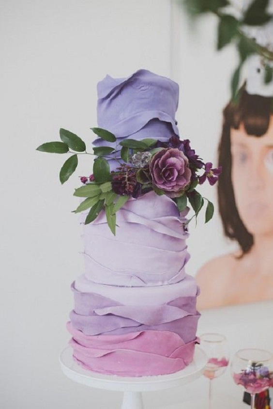 purple and light purple wedding cakes and cake topper for purple light purple boho beach wedding