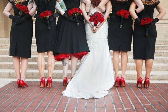 Black red sale bridesmaid dresses
