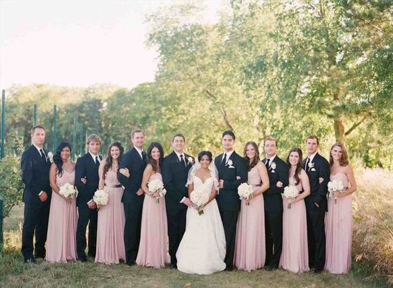 blush bridesmaid dresses white bridal gown black men suit for black wihte blush wedding color