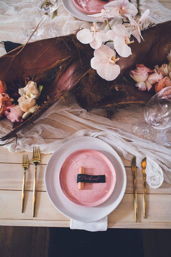 blush wedding table setting for black white blush wedding color