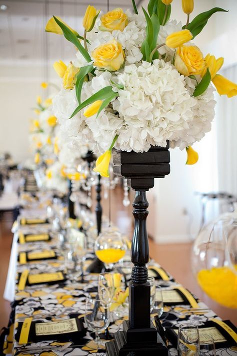 black and yellow wedding tablescapes for black white yellow wedding color