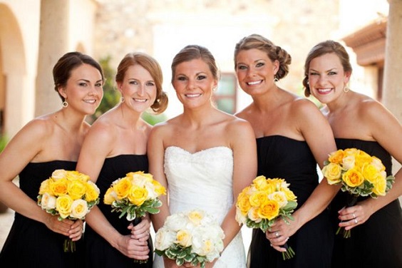 Colors Wedding Black White and Yellow Wedding Black Bridesmaid Dresses