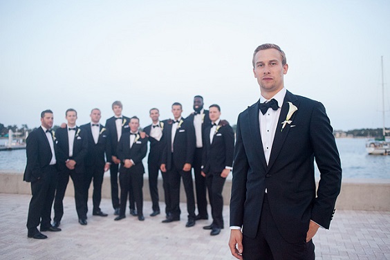 black men suit white shirt black bowtie for black white grey wedding color