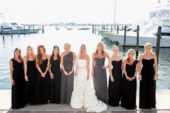 white bridal gown black and grey bridesmaid dresses for black white grey wedding color