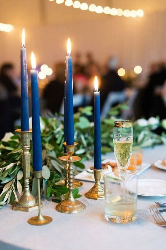 navy blue candles for navy gold and ivory wedding color combo