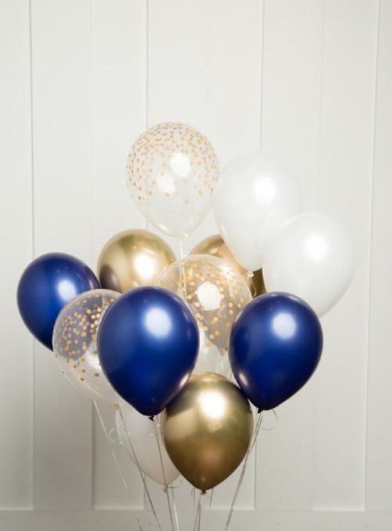navy blue ivory and gold wedding balloons for navy gold and ivory wedding color combo