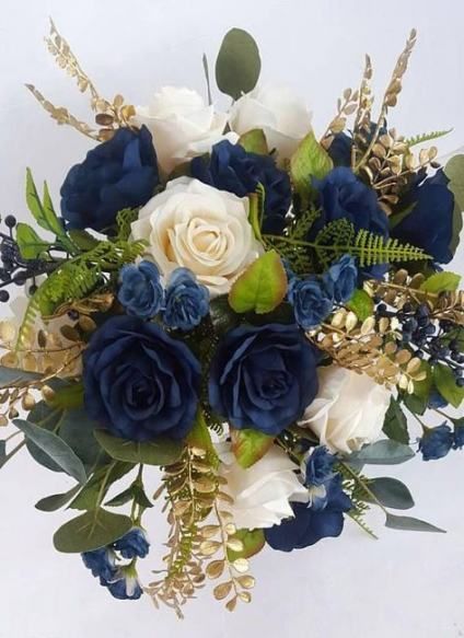 navy blue ivory and gold wedding bouquet for navy gold and ivory wedding color combo