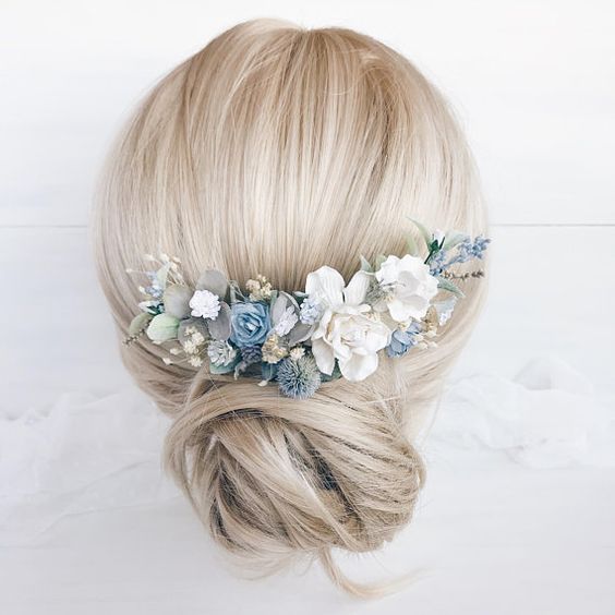 dusty blue hair comb for navy gold and dusty blue wedding color combo