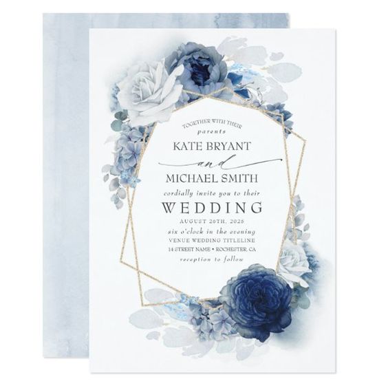 navy blue and dusty blue wedding invitation for navy gold and dusty blue wedding color combo