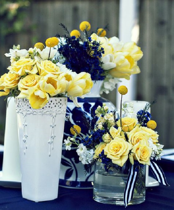 navy blue and yellow table garland