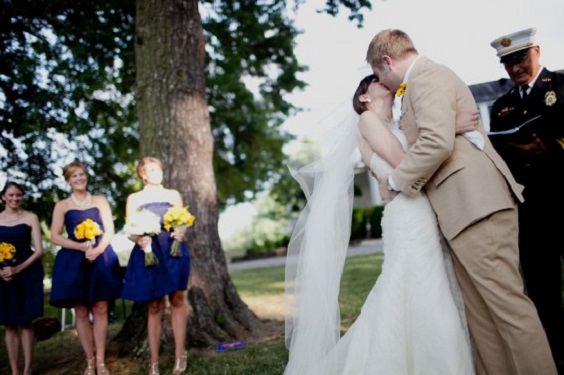 white bridal gown and grooms attire