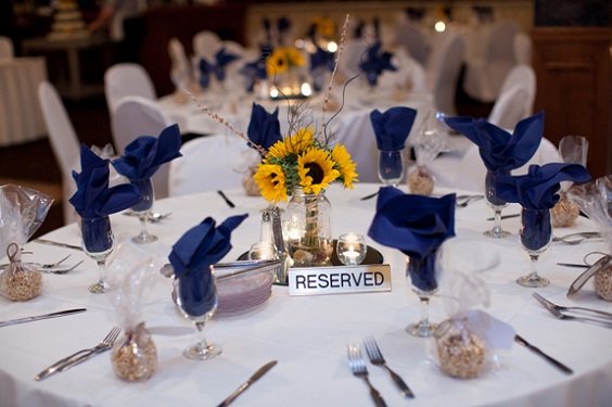 yellow navy blue wedding table decorations