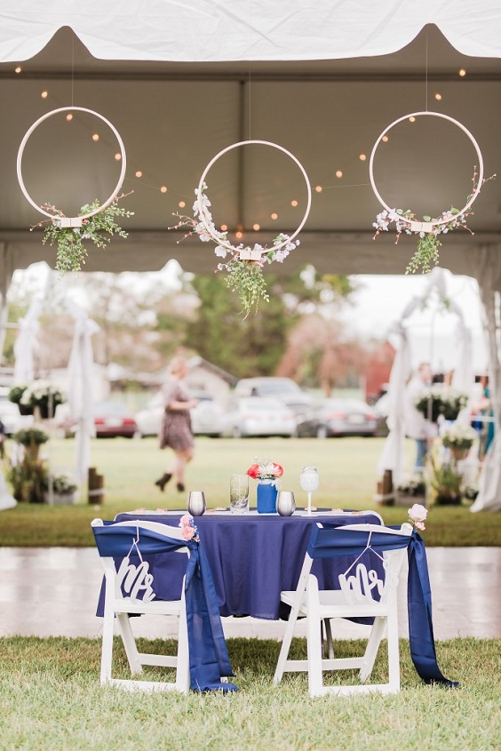 navy blue sweetheart tablecloth for navy blue and coral wedding color beach