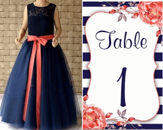 navy blue flower girl dress with coral sash navy coral wedding invites for navy blue and coral wedding color fall