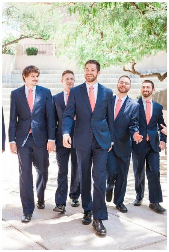 navy men suit with coral tie for navy blue and coral wedding color navy coral peach