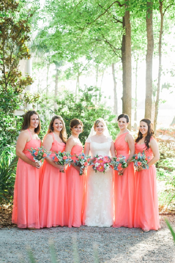 white bridal gown coral bridesmaid dresses for navy blue and coral wedding color navy coral outdoor