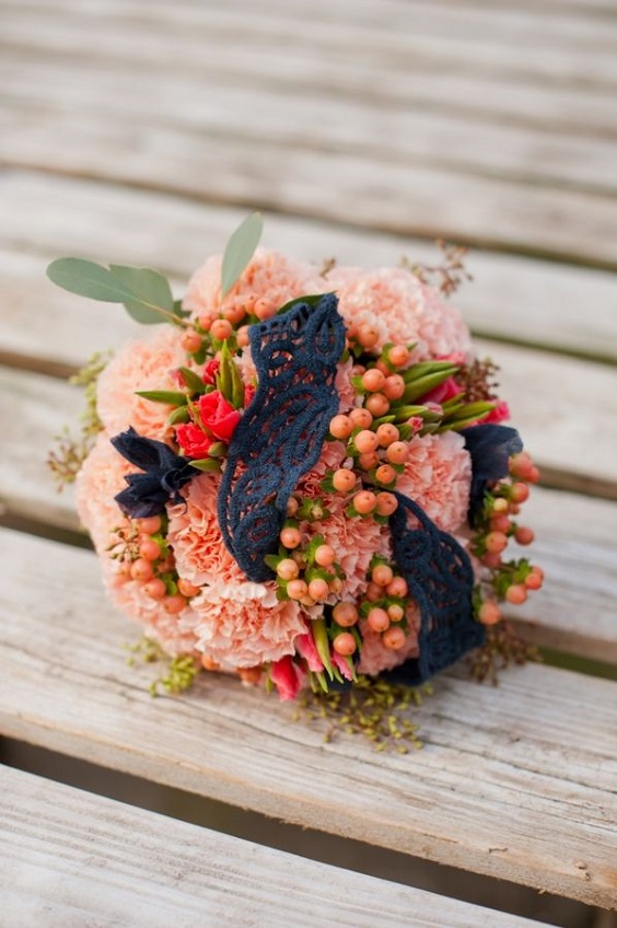 coral flower and navy bouquets for navy blue and coral wedding color navy coral rustic