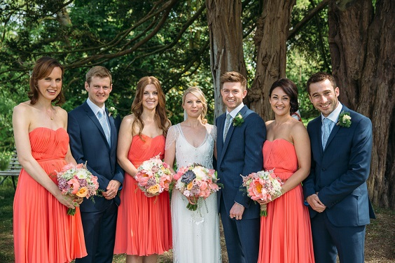 coral bridesmaid dresses navy men suit white bridal gown for navy blue and coral wedding color navy coral spring