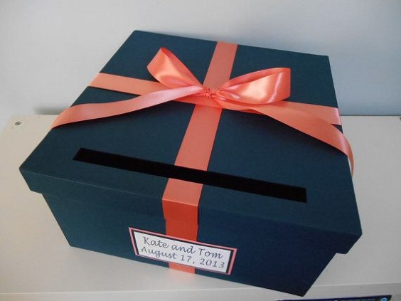 navy wedding gift box with coral sash for navy blue and coral wedding color navy coral spring