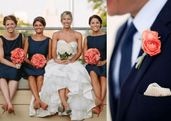 navy blue and peach bridesmaid dresses