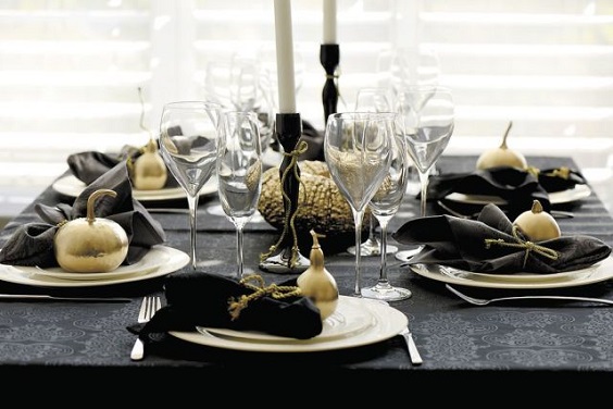 black table napkin gold centerpiece for fall black and gold wedding