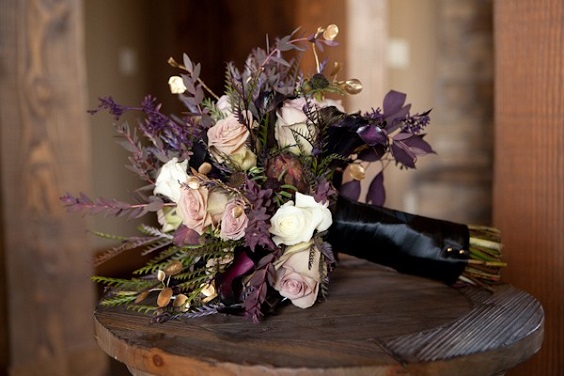 black bouquets for spring black and gold wedding