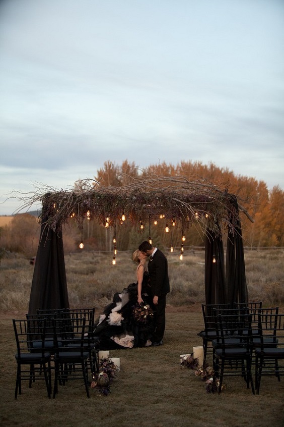 black ceremony arch chairs for spring black and gold wedding