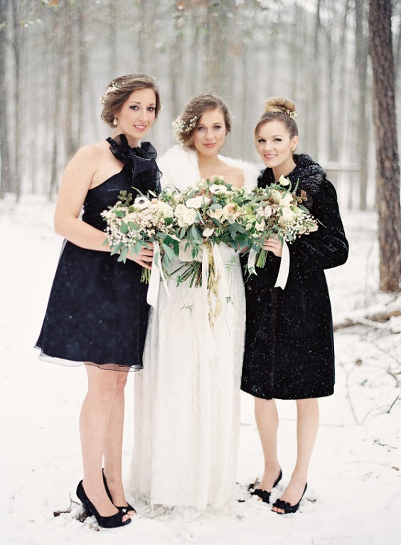 black bridesmaid dresses for winter black and gold wedding