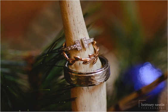 wedding rings for winter wedding in country barn
